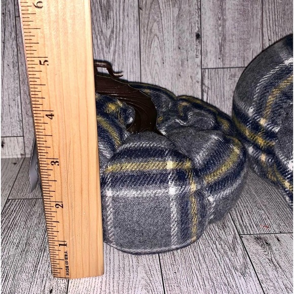 2 Plush Flannel Pumpkins Plaid Stuffed Stackable Decor - Picture 5 of 8